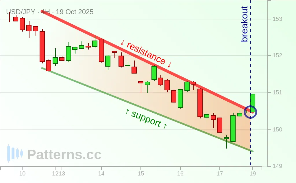 USD/JPY: Falling Wedge 10/19/2025