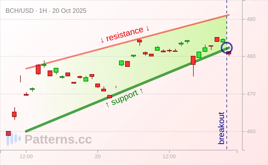 Bitcoin Cash: Rising Wedge 10/20/2025