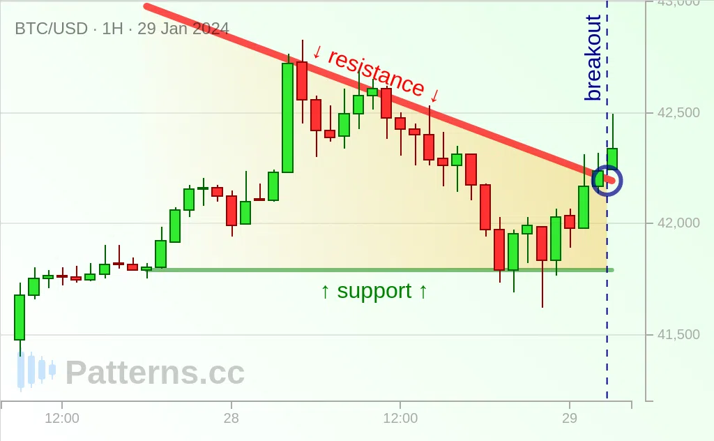 Bitcoin: Descending Triangle 01/29/2024
