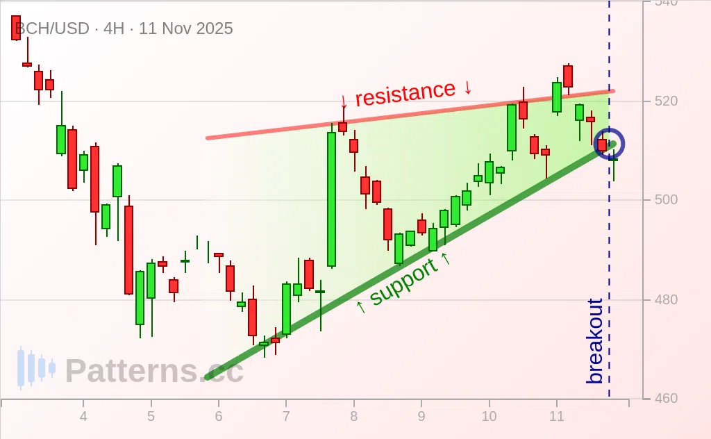 Bitcoin Cash: Rising Wedge 11/11/2025